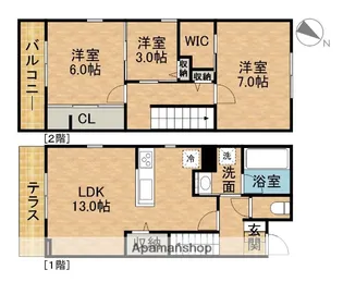 静岡県浜松市中央区富塚町【テラスハウス】の間取り