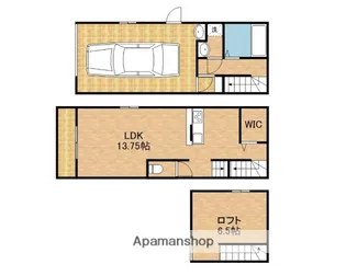 仮)貴布祢ガレージハウス【A号室】の間取り