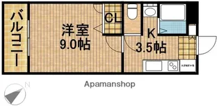 グランドソレーユ大瀬【208号室】の間取り