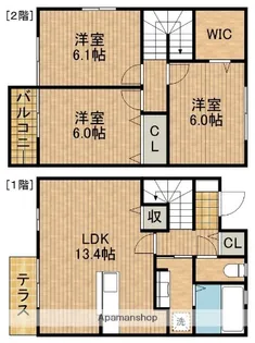 静岡県浜松市中央区十軒町【テラスハウス】の間取り
