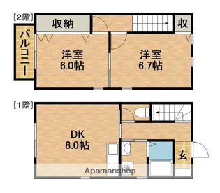 静岡県浜松市中央区半田山5丁目【テラスハウス】の間取り