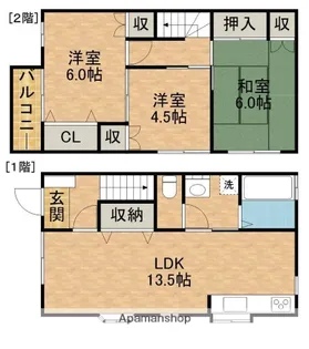 静岡県浜松市中央区上浅田2丁目【テラスハウス】の間取り