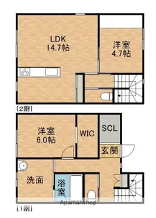 静岡県浜松市中央区曳馬5丁目【テラスハウス】の間取り
