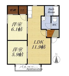 ボナール春岡【201号室】の間取り