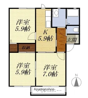 グリーンプラーサ【203号室】の間取り