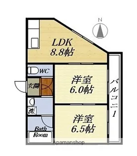 パステルグリーン【2A号室】の間取り