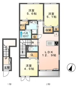 メルヴェユーイーグルⅢ【2階】の間取り