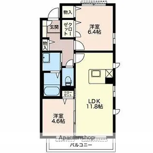 アンシャンテ【A201号室】の間取り