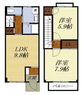 静岡県浜松市浜名区西美薗【テラスハウス】の間取り