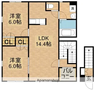 ライフスタイル長尾【202号室】の間取り