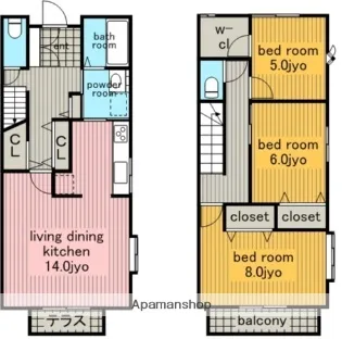 愛知県名古屋市名東区社が丘4丁目【テラスハウス】の間取り