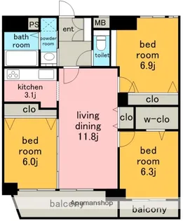 フォンターナ名昭【11階】の間取り