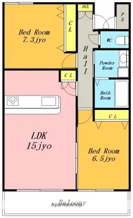 コーポハルラサン北棟.【2階】の間取り