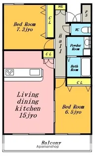 コーポハルラサン 南棟【1階】の間取り