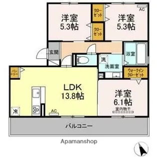愛知県長久手市作田2丁目【アパート】の間取り