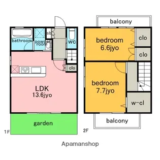 愛知県名古屋市名東区一社4丁目【テラスハウス】の間取り