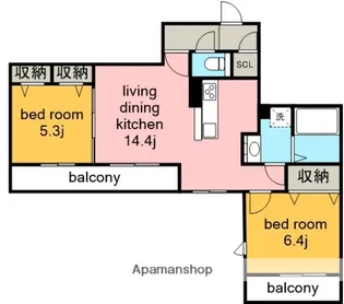 2LDKの間取り画像