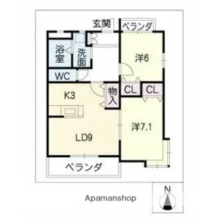 2LDKの間取り画像