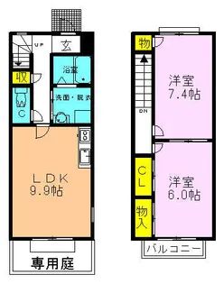 愛知県豊田市上野町7丁目【テラスハウス】の間取り