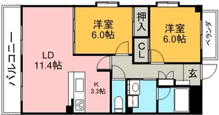 レーヴシェソワ【1階】の間取り