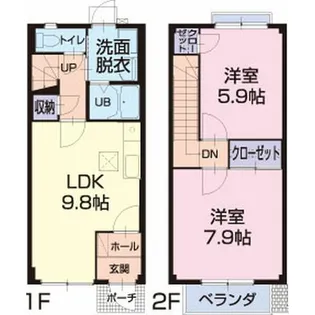 愛知県岡崎市上地2丁目【テラスハウス】の間取り