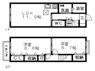 愛知県一宮市小信中島字西山【テラスハウス】の間取り