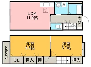 愛知県一宮市小信中島字西山【テラスハウス】の間取り
