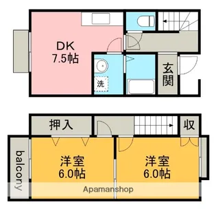 愛知県一宮市木曽川町玉ノ井字八尻【テラスハウス】の間取り