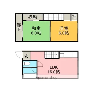 愛知県一宮市柚木颪字打箱【テラスハウス】の間取り