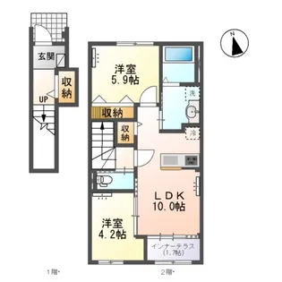 小信中島郷西新築アパート【2階】の間取り