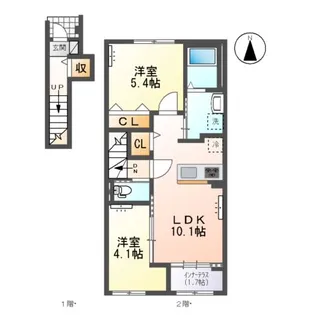 木曽川町門間南屋敷新築アパート【2階】の間取り
