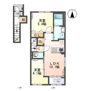 木曽川町門間南屋敷新築アパート【2階】の間取り