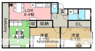 プリミエール岩野Ⅱ【1階】の間取り