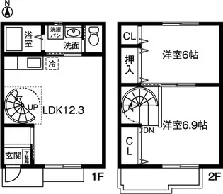 愛知県北名古屋市鹿田永塚【テラスハウス】の間取り