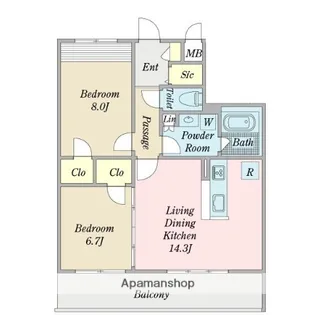 オークスクエア元八事【2階】の間取り