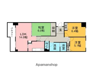 コープ野村新安城E棟【104号室】の間取り