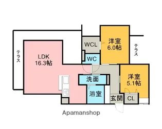 ラシェリーヌ【101号室】の間取り