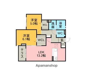 ラシェリーヌ【102号室】の間取り