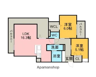 ラシェリーヌ【301号室】の間取り