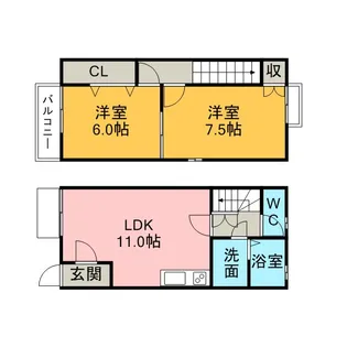 愛知県刈谷市半城土西町1丁目【テラスハウス】の間取り