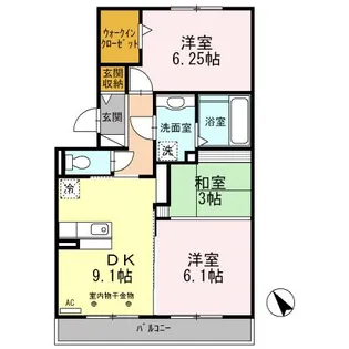 サンヒルズ B棟【303号室】の間取り