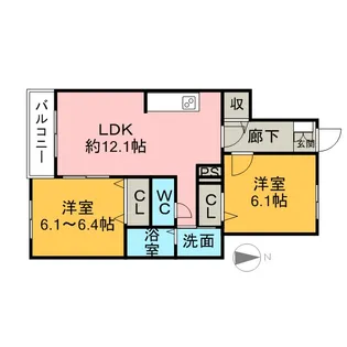 2LDKの間取り画像
