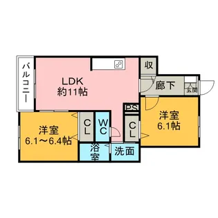 2LDKの間取り画像