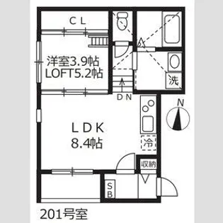 ハーモニーテラス鳴海【2階】の間取り