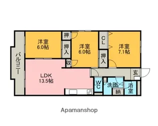 コンフォート若草【309号室】の間取り