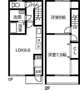 愛知県稲沢市六角堂東町5丁目【テラスハウス】の間取り
