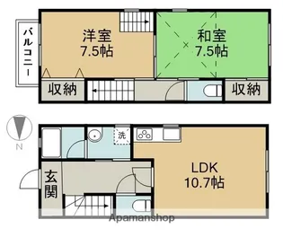 愛知県あま市上萱津西ノ川【テラスハウス】の間取り