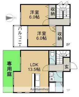愛知県津島市越津町字中之郷【テラスハウス】の間取り