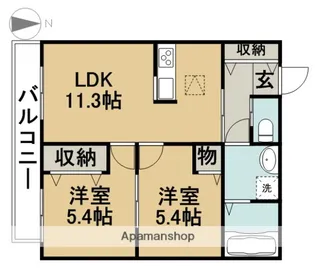 ソシア伊吹【100号室】の間取り