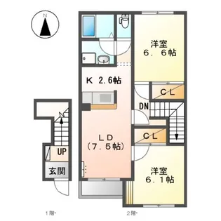 カーサ フェリーチェ【2階】の間取り